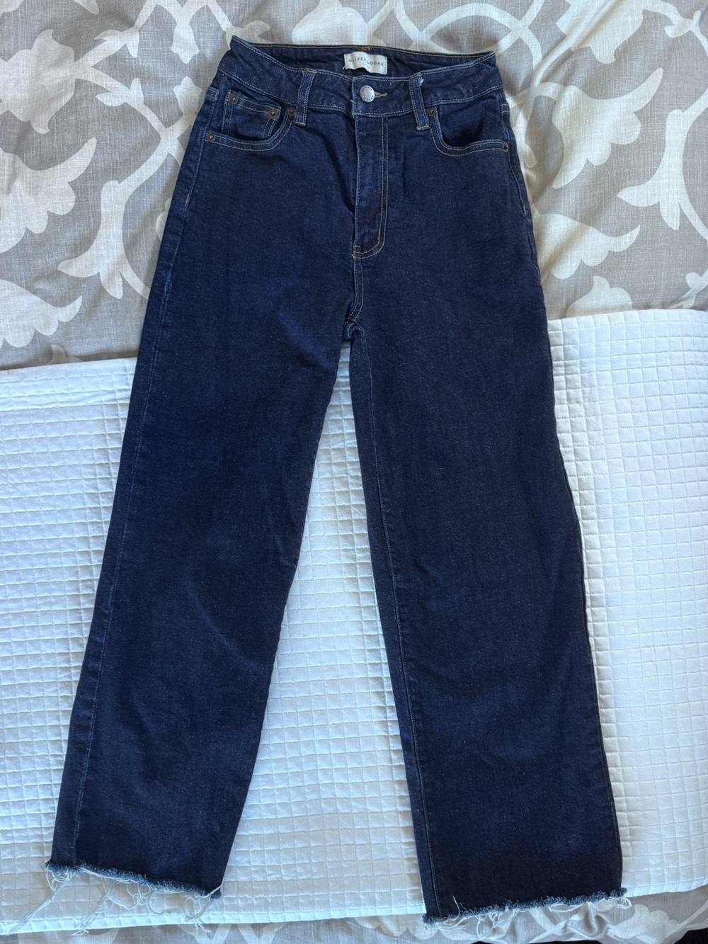 Oliver Logan Dark Wash Wide Leg Jeans Women’s 24 High Rise Raw Hem Denim